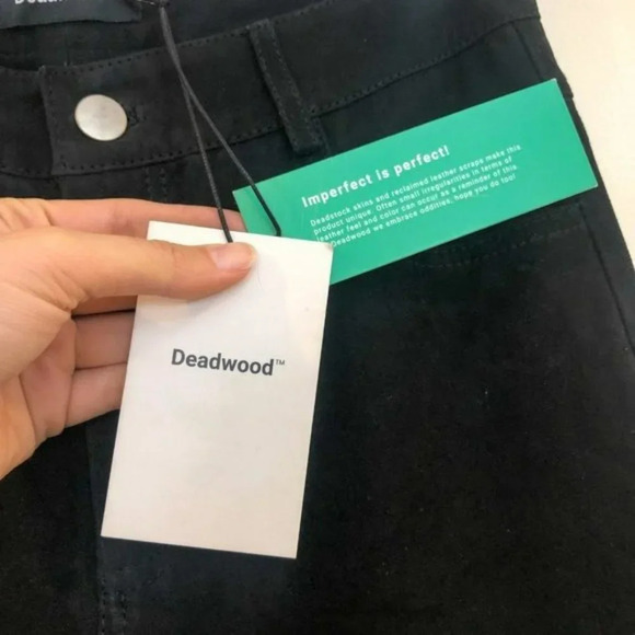 NEW Deadwood Pheonix Recycled Leather Black Suede High Waist Straight Leg Pants - Picture 7 of 10